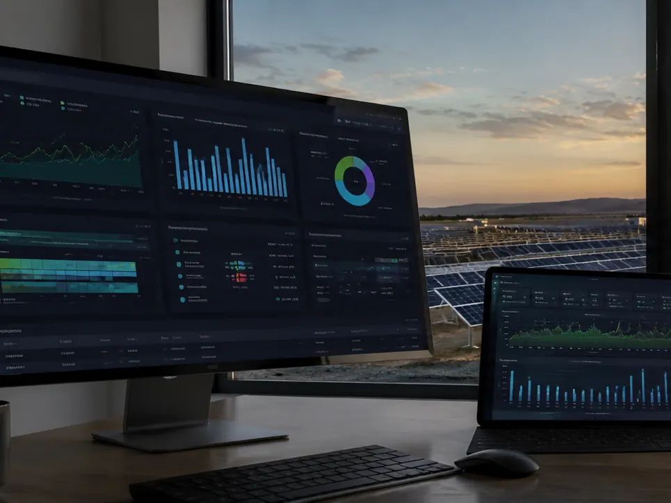 Monitoring screens with plant performance data in a control room